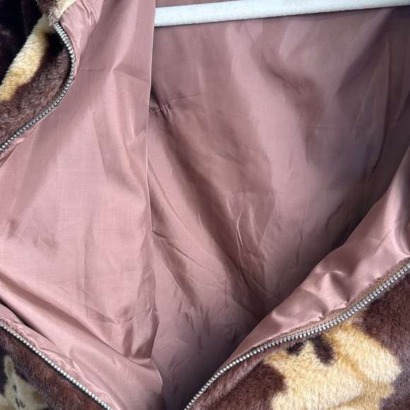 New Mix Women's Medium Brown Teddy Bear Print Jacket Zip Up With Pockets NWT - Picture 7 of 7